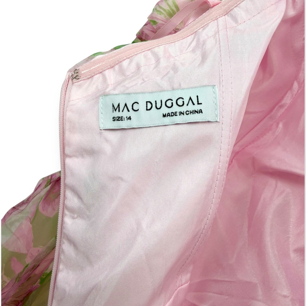 NWT Mac Duggal Pink Floral Strapless Chiffon Gown W/ Ruffle Detail $598 Size 14 - Picture 15 of 16